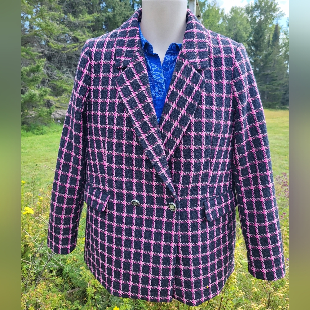 "Plaid + Beauty" Rachel Zoe Pink and Black Classic Blazer